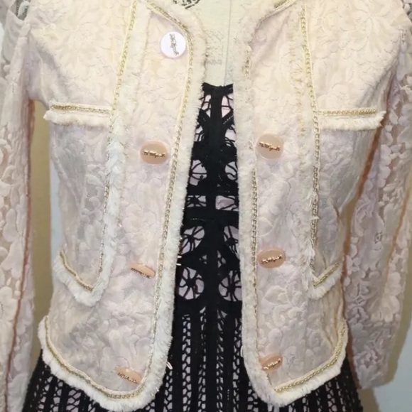 La Chapelle Lace Blush pink Blazer Velvet Focking Gold Thread Piping 38 - Picture 6 of 13